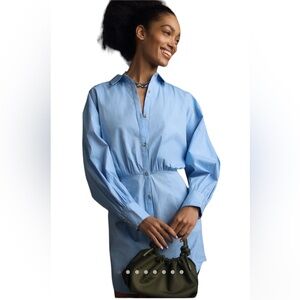 *NWT* Maeve Long-Sleeve Poplin Mini Shirt Dress in color Sky Size XXS